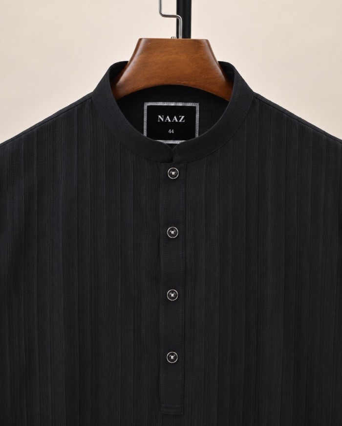 Textured Stripe Panjabi - Black