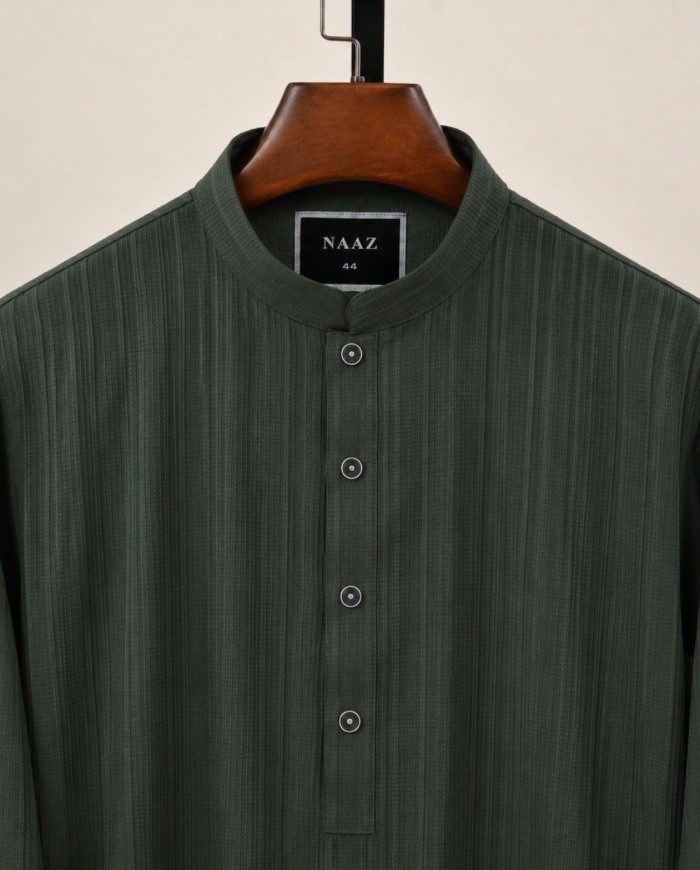 Textured Stripe Panjabi - Olive