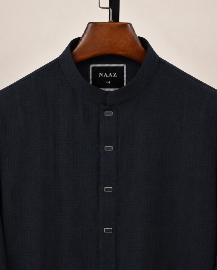 Chinese Popcorn Cotton Panjabi - Black