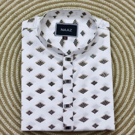 White Cotton Panjabi – Diamond Print