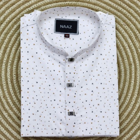 White Cotton Panjabi – Traingle Print