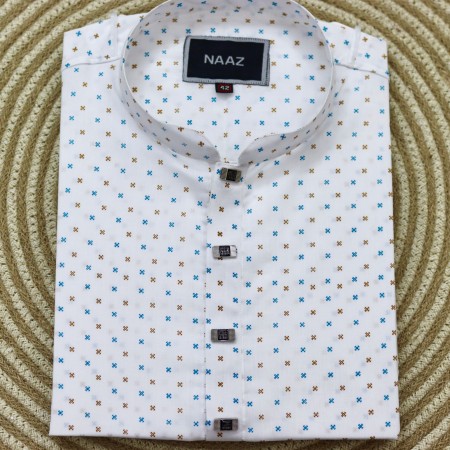 White Cotton Panjabi – Cross Flower Print