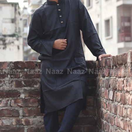 Black Tensile Cotton Panjabi