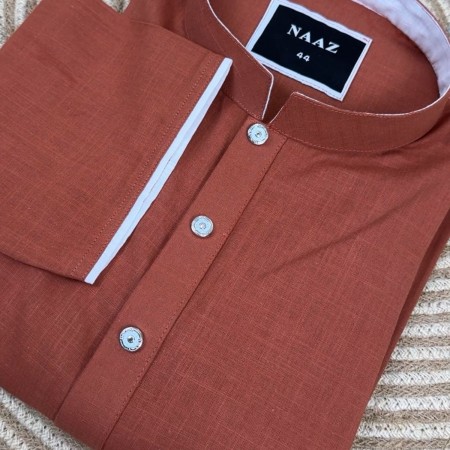 Naaz Premium Remi Cotton Panjabi – Burnt Orange