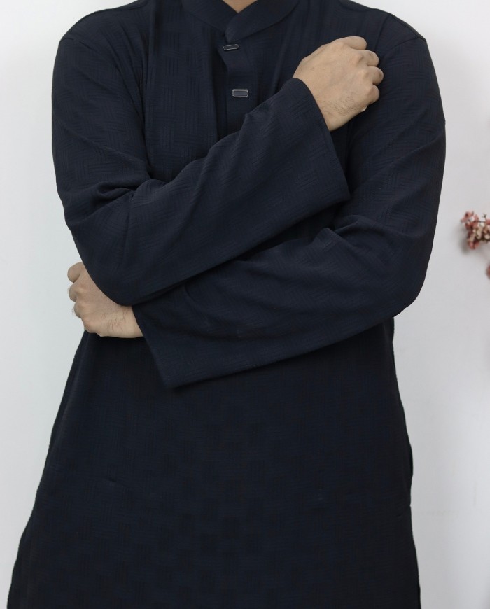 Chinese Popcorn Cotton Panjabi - Black