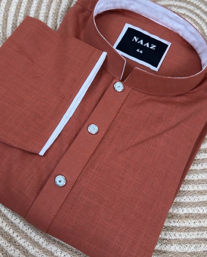 Premium Remi Cotton Panjabi – Burnt Orange