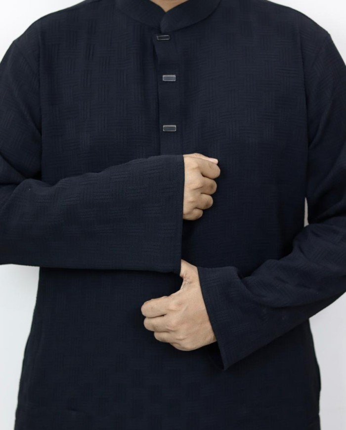 Chinese Popcorn Cotton Panjabi - Black